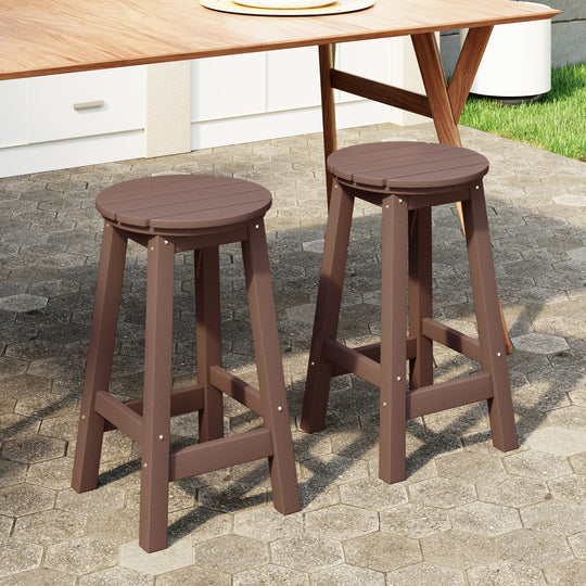 Malibu 24" HDPE Outdoor Patio Round Counter Height Bar Stool (Set of 2)