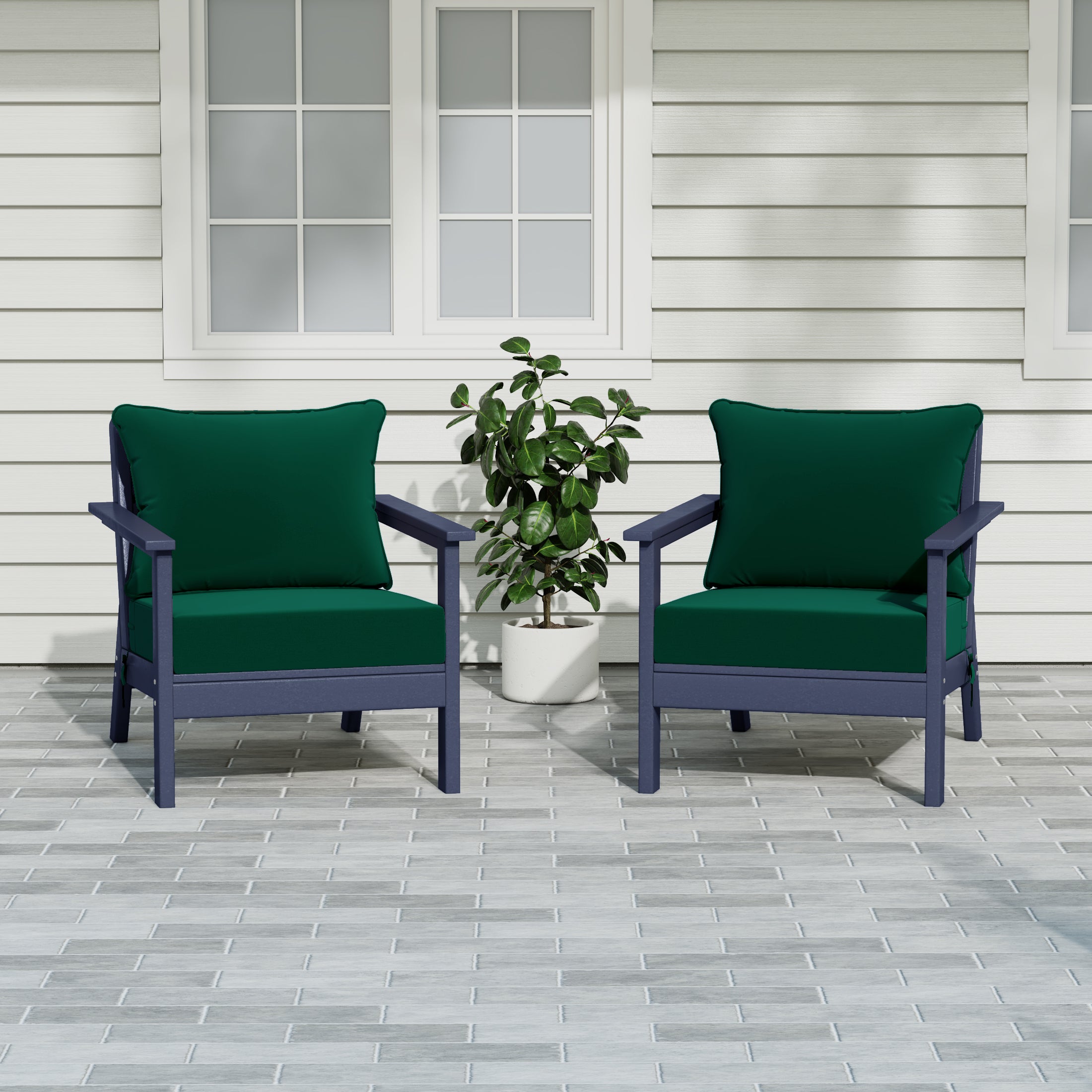 Avalon Outdoor Modern HDPE Patio Club Chairs with Deep Seat Cushions (Set of 2)