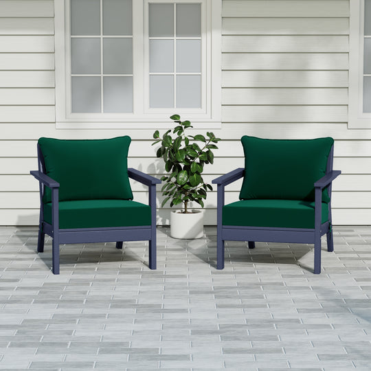 Avalon Outdoor Modern HDPE Patio Club Chairs with Deep Seat Cushions (Set of 2)