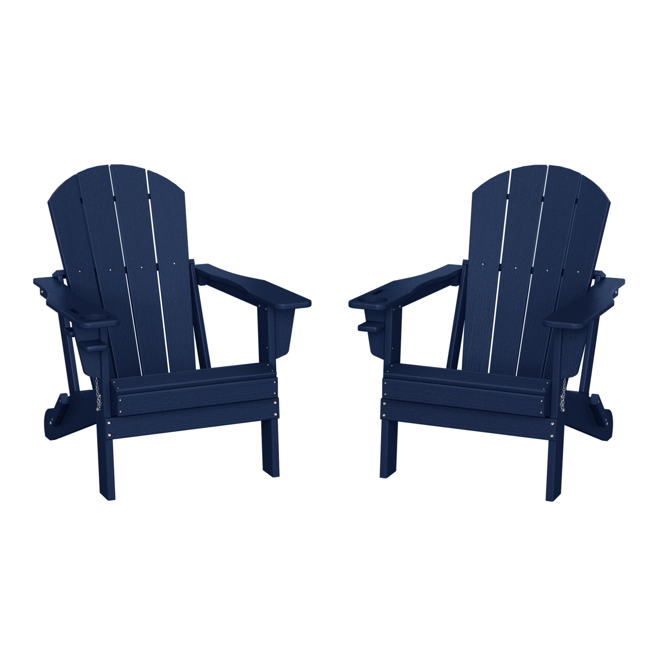 Nantucket Outdoor Patio HDPE Resin Folding Adirondack Chairs With Cup Holder and Phone Holder (Set of Two)