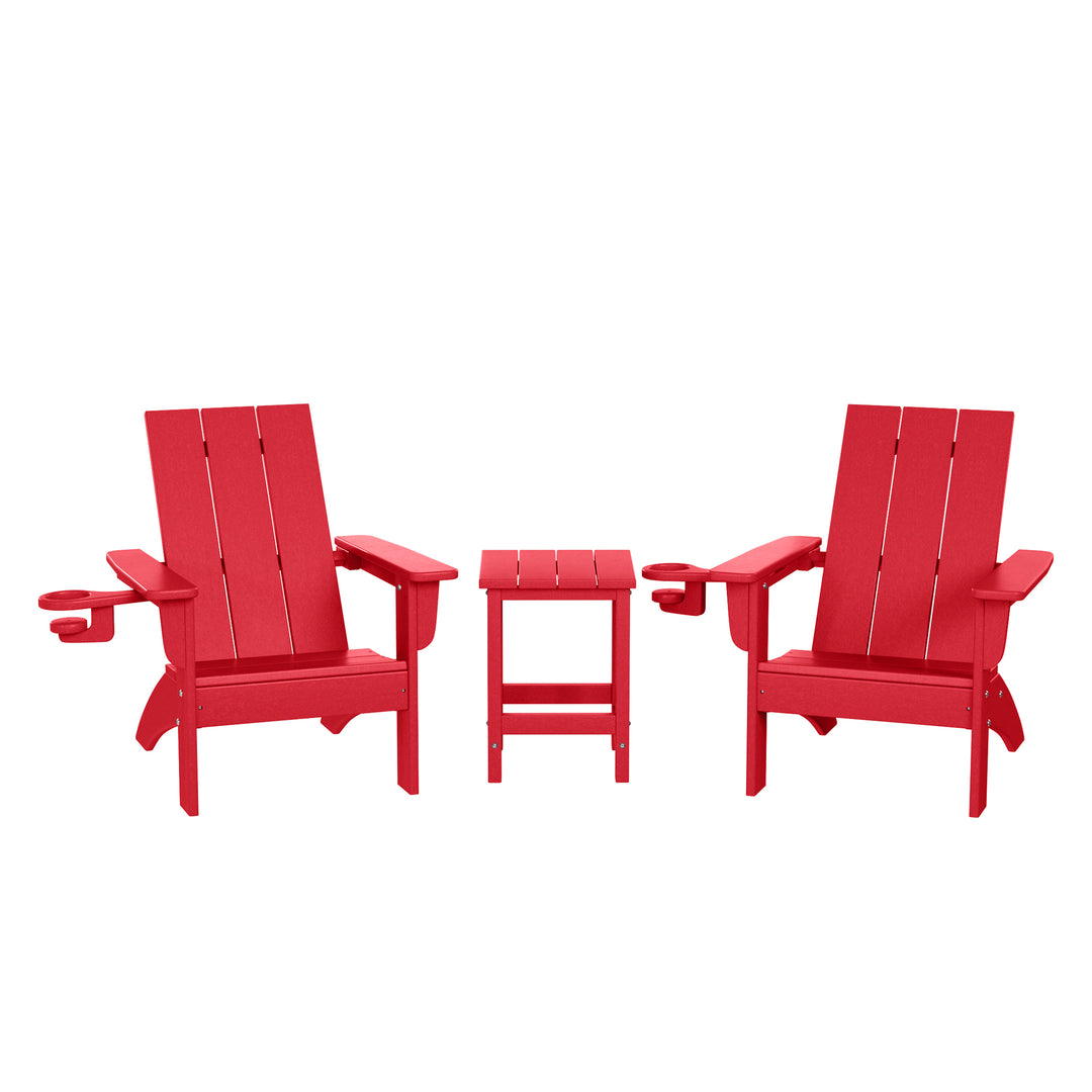 Ashore 3-Piece Kids HDPE Modern Adirondack Chairs Set with Square Side Table and Cup Holders
