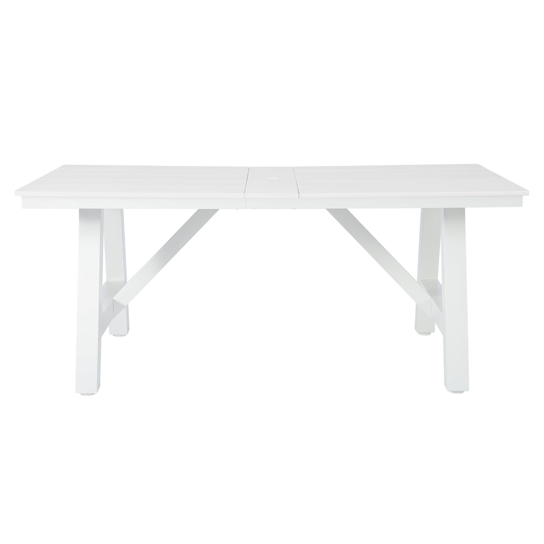 Cape May 72" HDPE Rectangle Outdoor Patio Dining Table With Umbrella Hole and Metal Frame