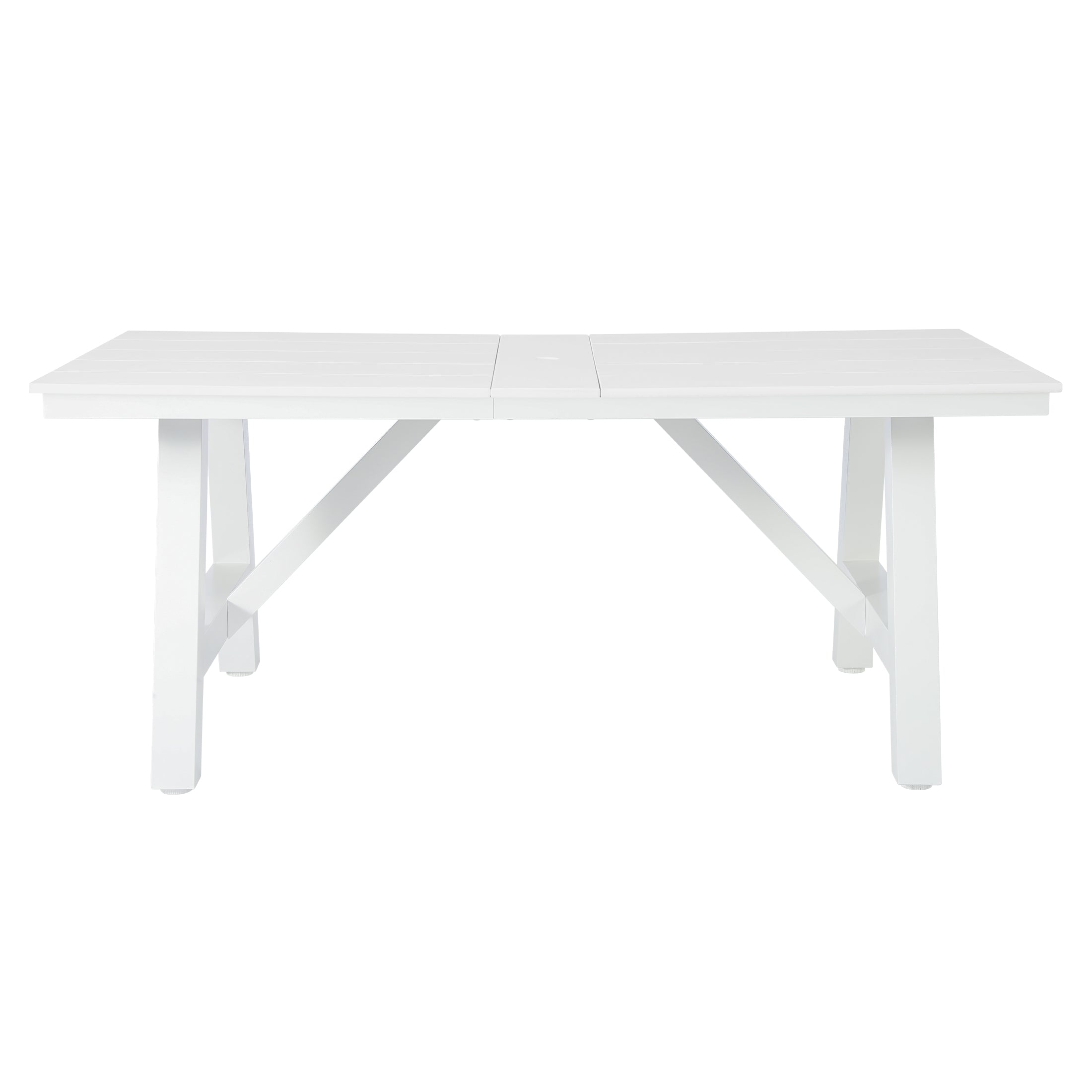 Cape May 72" HDPE Rectangle Outdoor Patio Dining Table With Umbrella Hole and Metal Frame