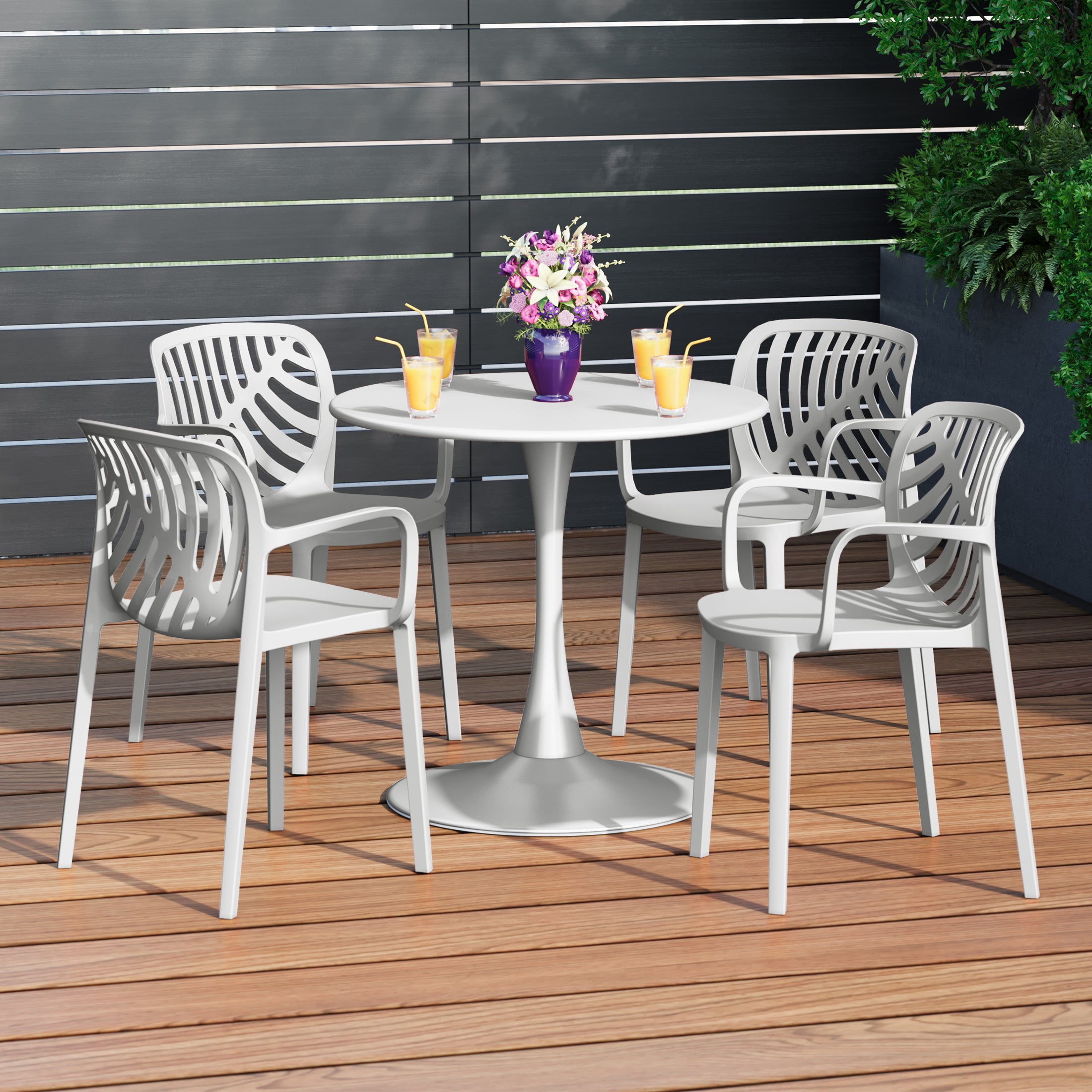 Playa 5-Piece Outdoor Indoor Metal Patio Dining Table Set With Stackable Patio Arm Chairs