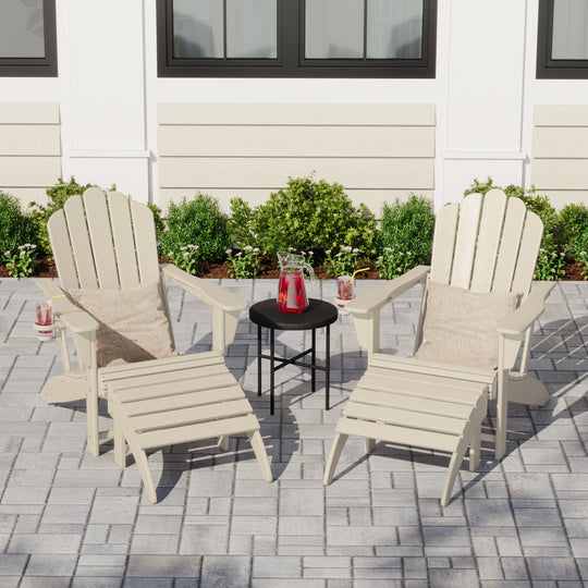 Highland 4-Piece Outdoor Patio HDPE Adirondack Chairs With Ottomans and Cup Holder Set