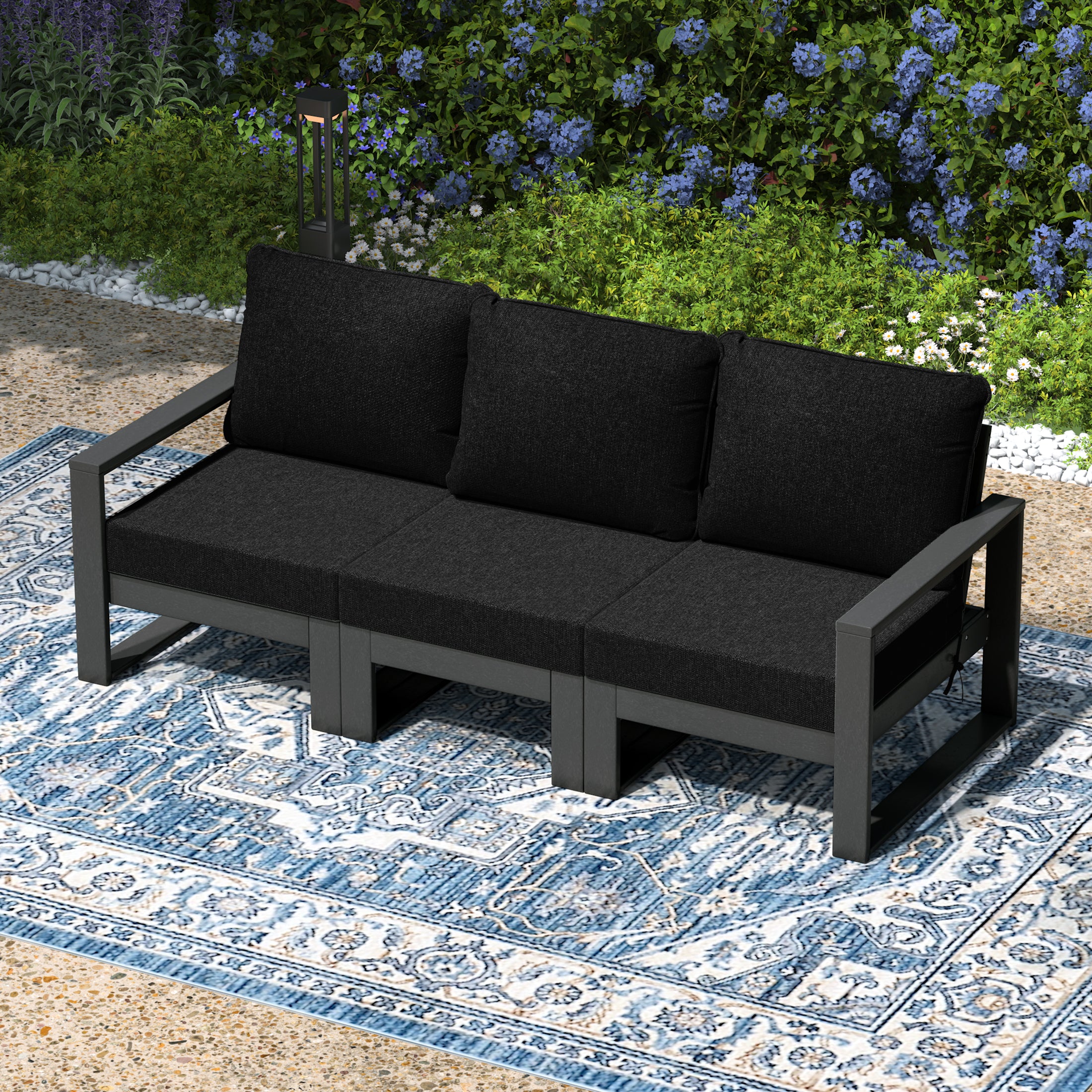 Montara Outdoor HDPE All-Weather Modern Deep Seating Patio Sofa with Waterproof Cushions