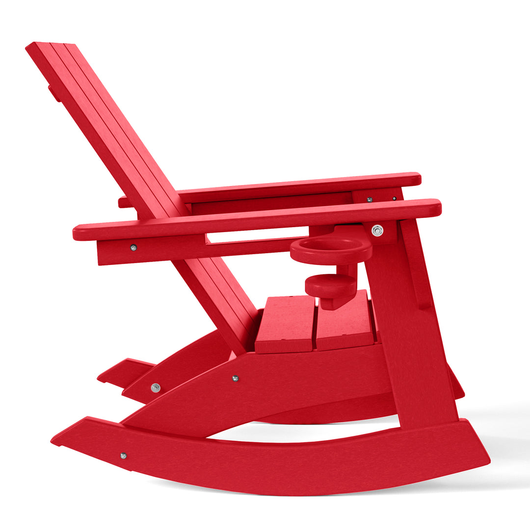 Ashore 3-Piece Kids Modern Rocking Chair With Cup Holder and Square Side Table Set