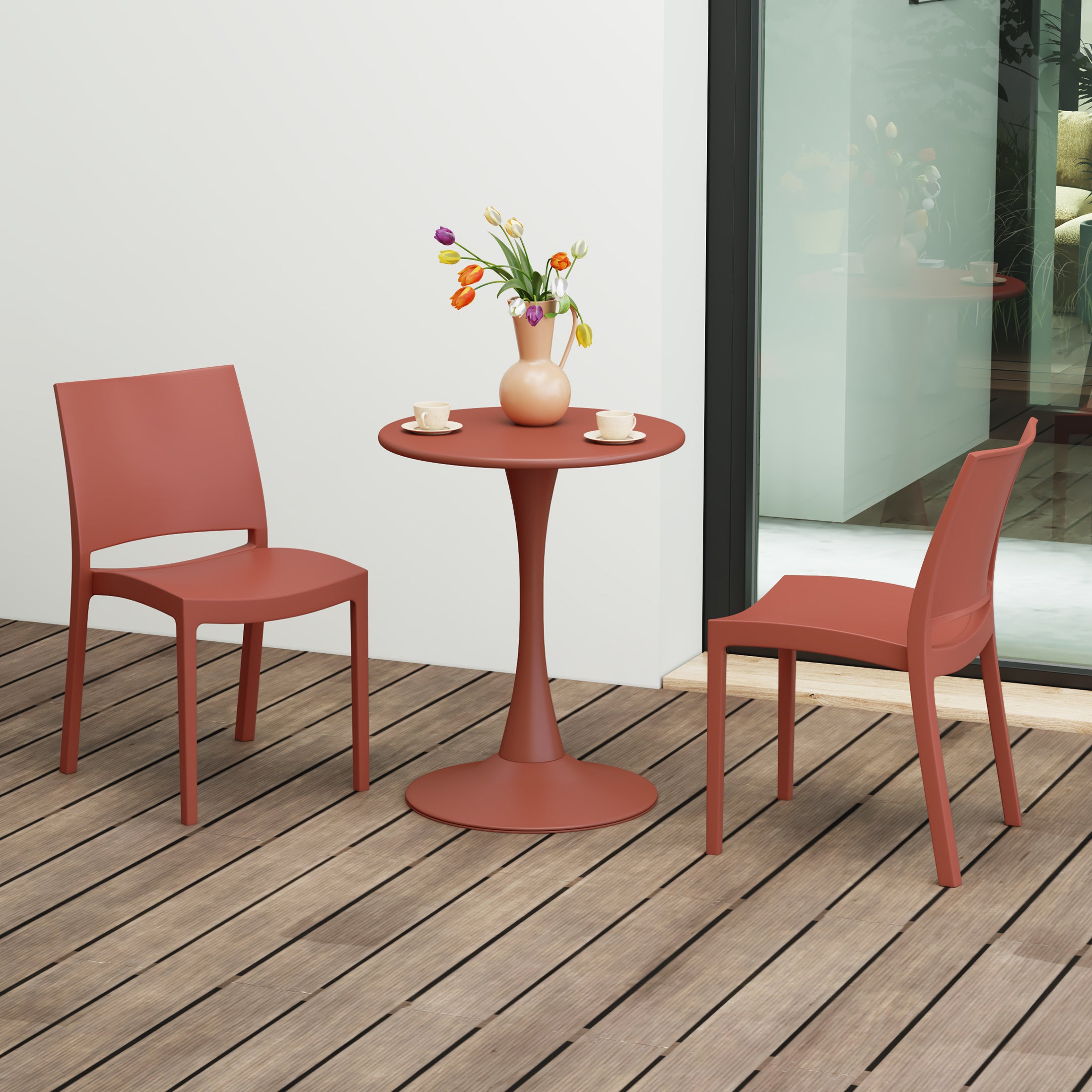 Playa 3-Piece Outdoor Round Metal Patio Dining Table Set With Stackable Patio Dining Side Chairs