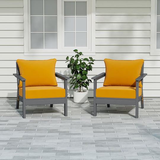 Avalon Outdoor Modern HDPE Patio Club Chairs with Deep Seat Cushions (Set of 2)