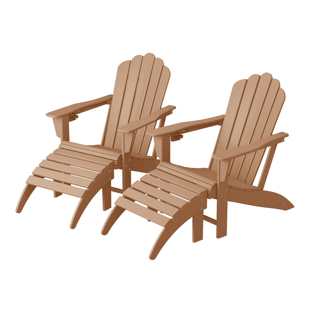 Highland 4-Piece Outdoor Patio HDPE Adirondack Chairs With Ottomans and Cup Holder Set