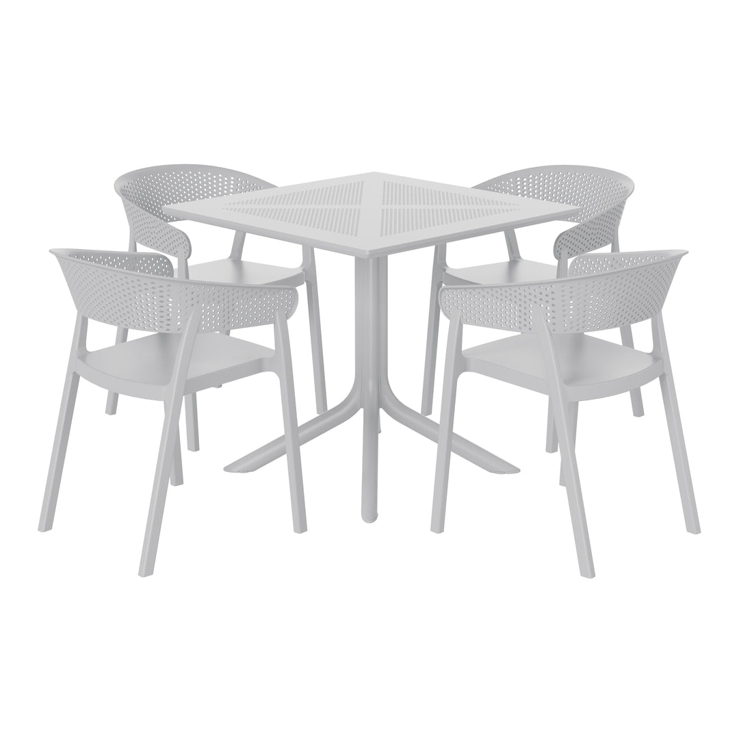 Playa 5-Piece Modern Patio Square Dining Table Set with Stackable Patio Dining Chairs