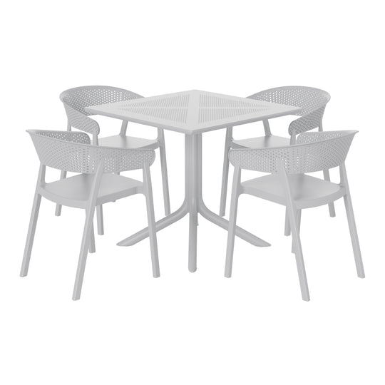Playa 5-Piece Modern Patio Square Dining Table Set with Stackable Patio Dining Chairs