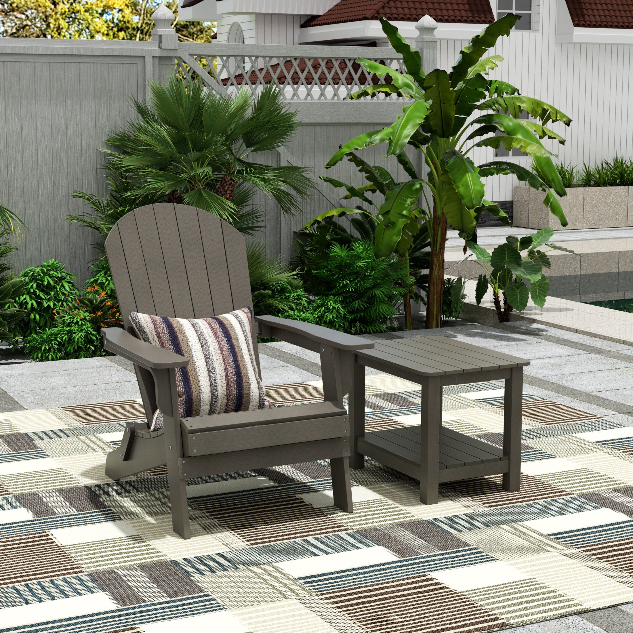 Tuscany HIPS Outdoor Folding Adirondack Seashell Chair With Side Table