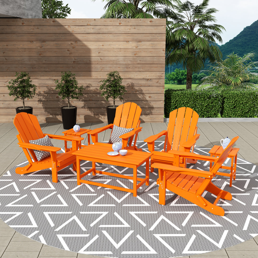 Malibu Westintrends 7-Piece set Outdoor / Patio Adirondack chairs with a Coffee and tWestintrends side tables ( 4 seater )