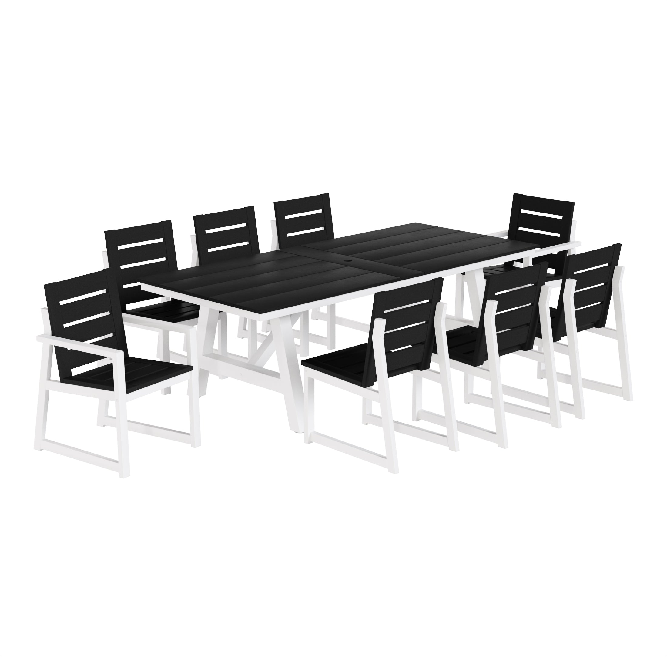 Cape May 9-Piece HDPE Outdoor Furniture Patio Dining Table With Umbrella Hole and Chairs Set For 8