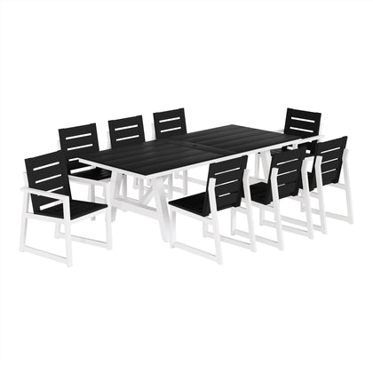 Cape May 9-Piece HDPE Outdoor Furniture Patio Dining Table With Umbrella Hole and Chairs Set For 8