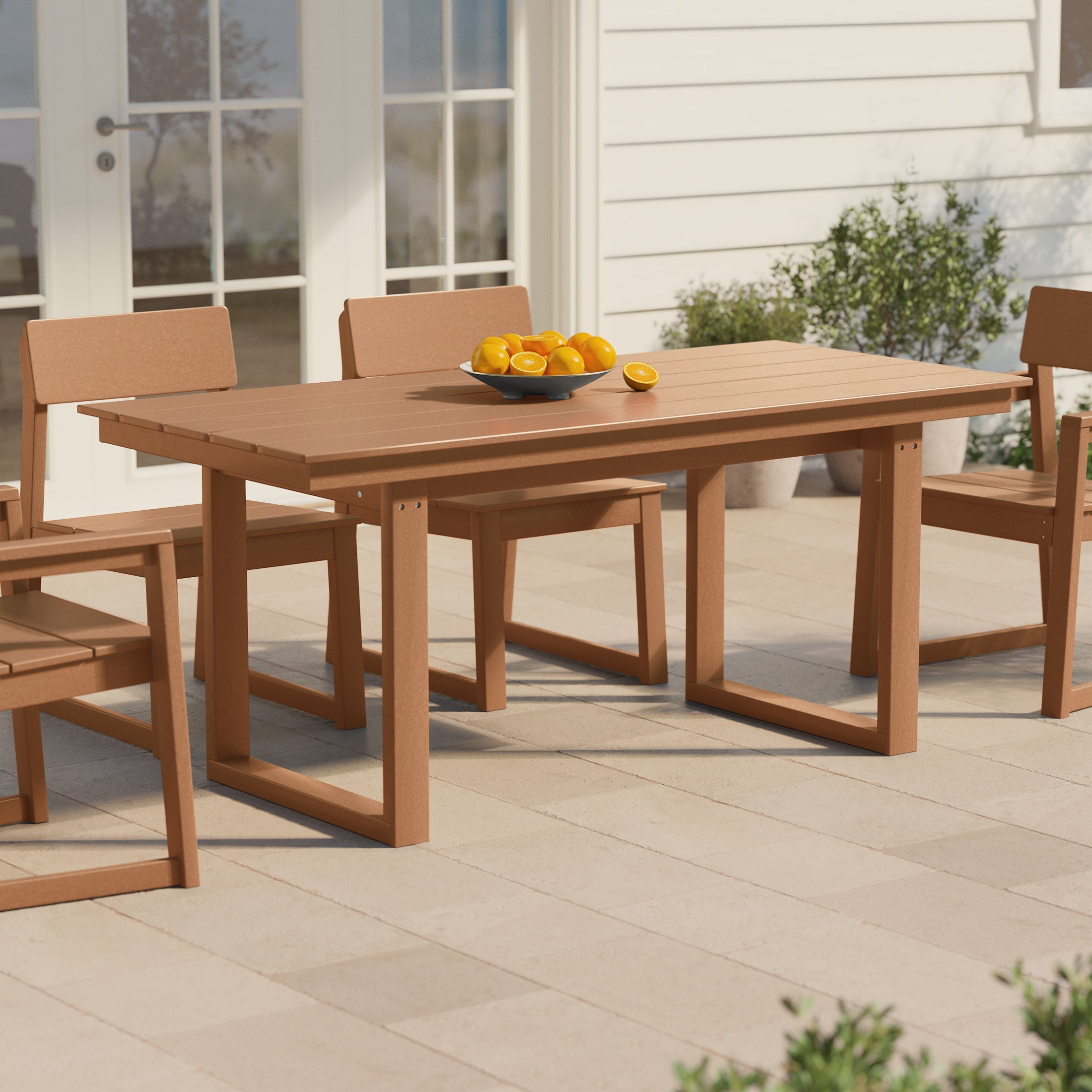 Paloma 68" Outdoor HDPE Modern Rectangular Patio Dining Table With Umbrella Hole