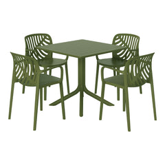 Playa 5-Piece Outdoor Square Patio Dining Table Set with Stackable Patio Dining Chairs