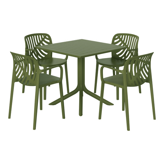 Playa 5-Piece Outdoor Square Patio Dining Table Set with Stackable Patio Dining Chairs