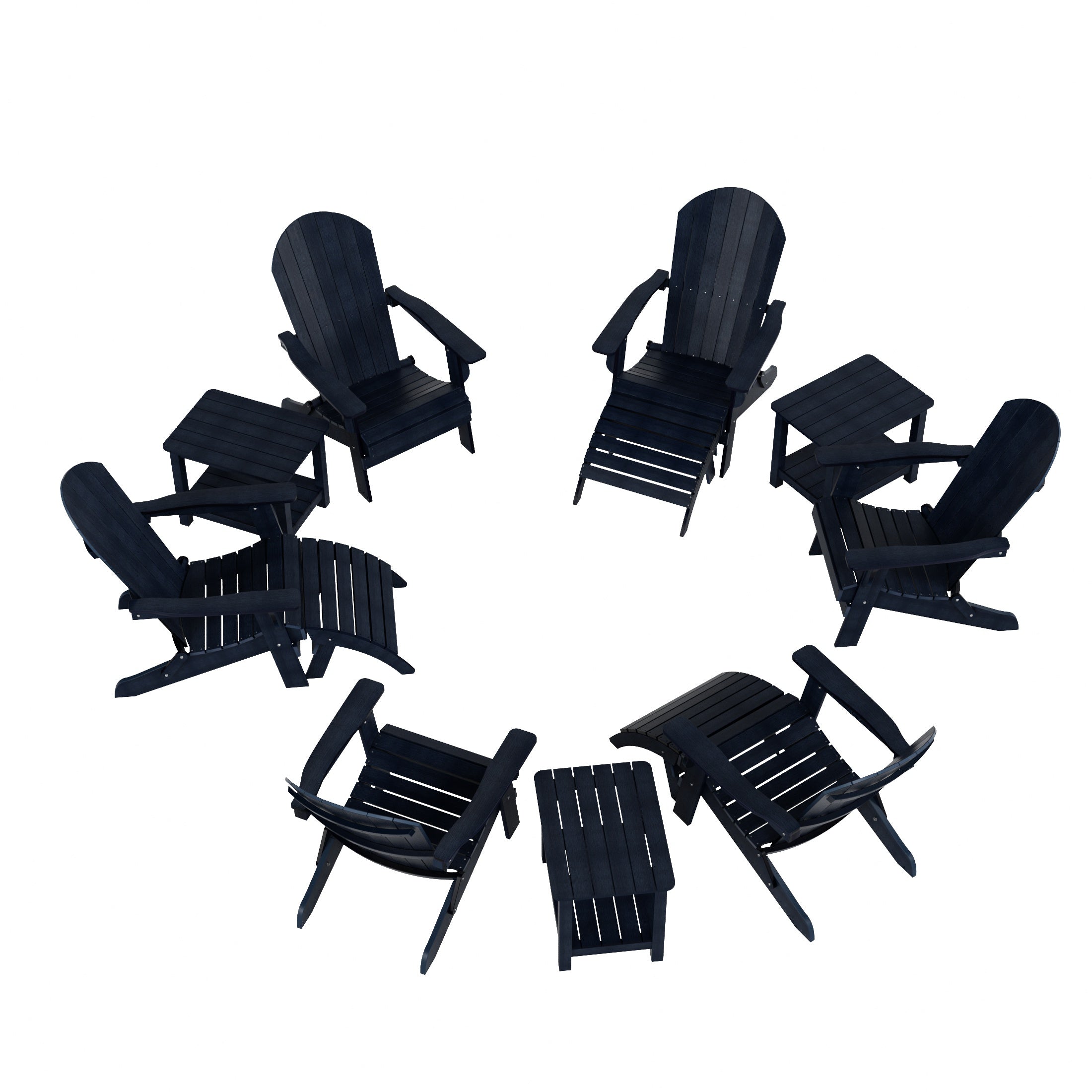 Tuscany 6 Person Folding Adirondack Seashell With Side Table and Folding Ottoman