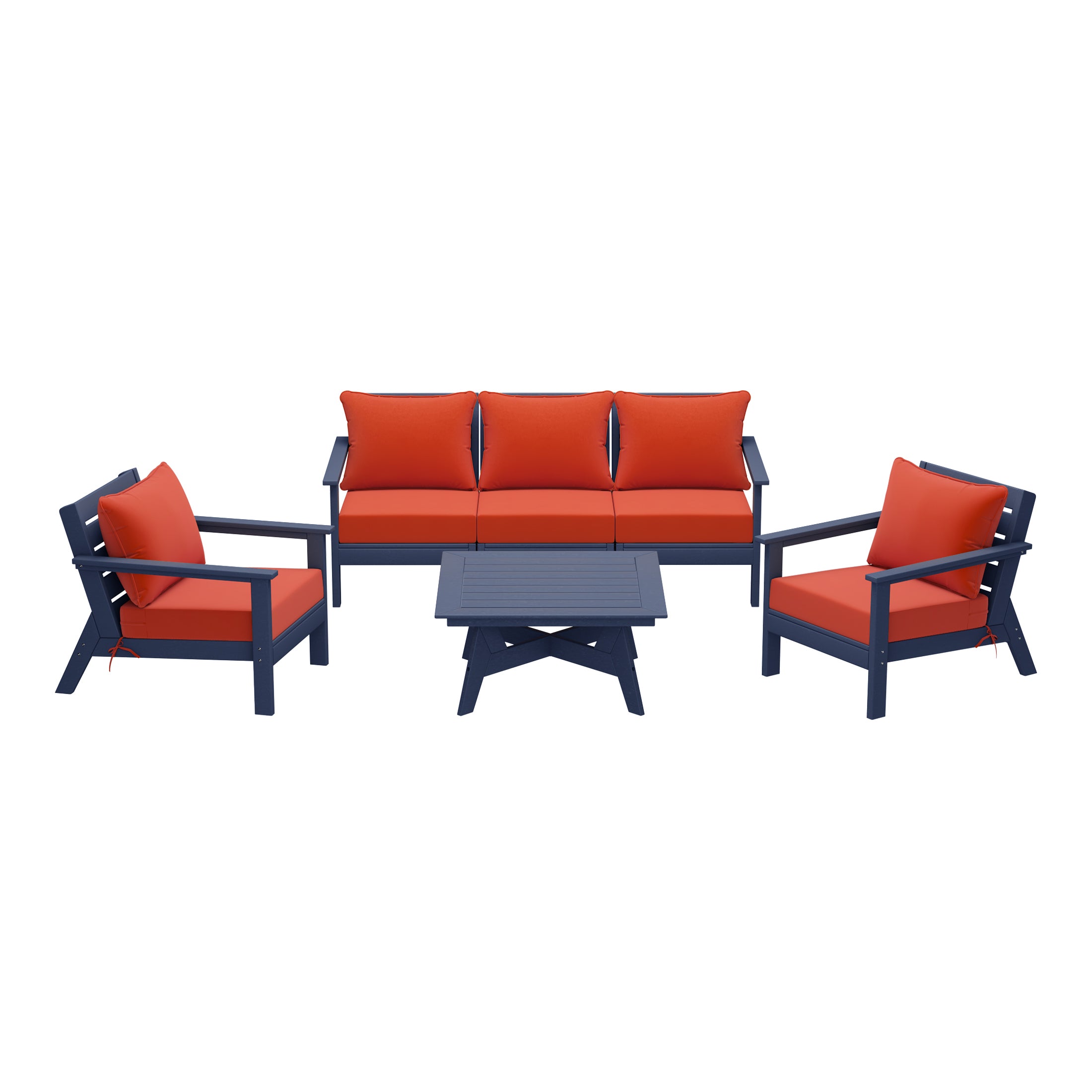 Avalon Outdoor 6-Piece Modular Sectional Patio Furniture Sofa Set in Navy Blue Frame