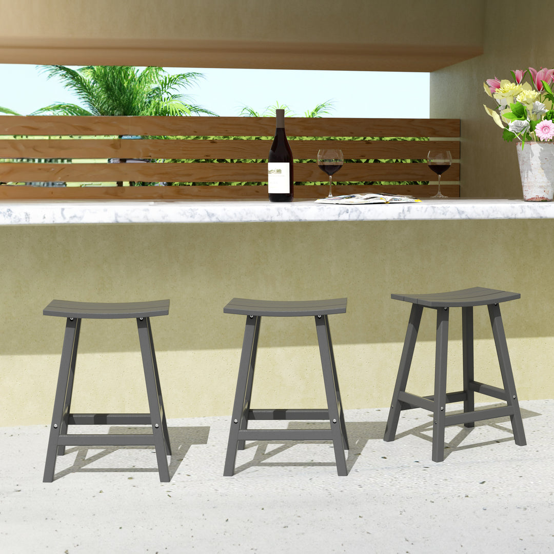 Malibu 24" HDPE Outdoor Patio Counter Height Bar Stools (Set of 3)