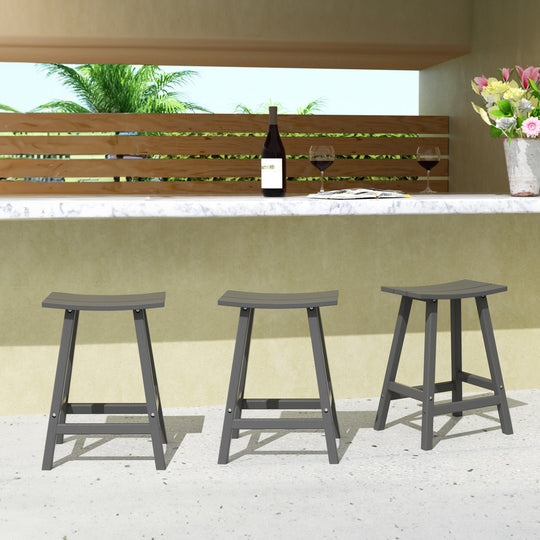 Malibu 24" HDPE Outdoor Patio Counter Height Bar Stools (Set of 3)