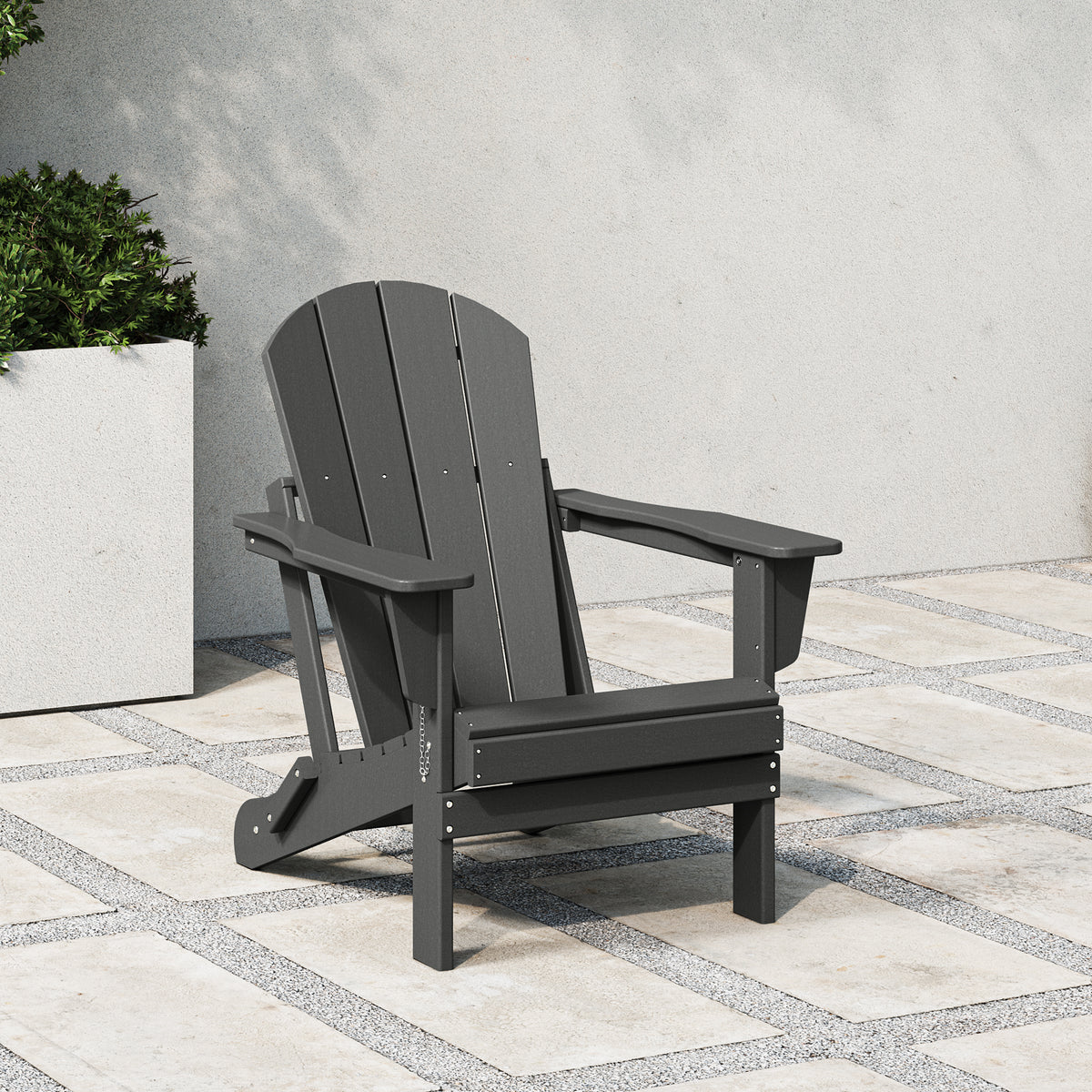 Malibu folding Adirondack chair in Gray styled outdoors
