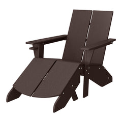 Riviera Outdoor HDPE Modern Adirondack Chair with Folding Patio Ottoman and Cup Holder