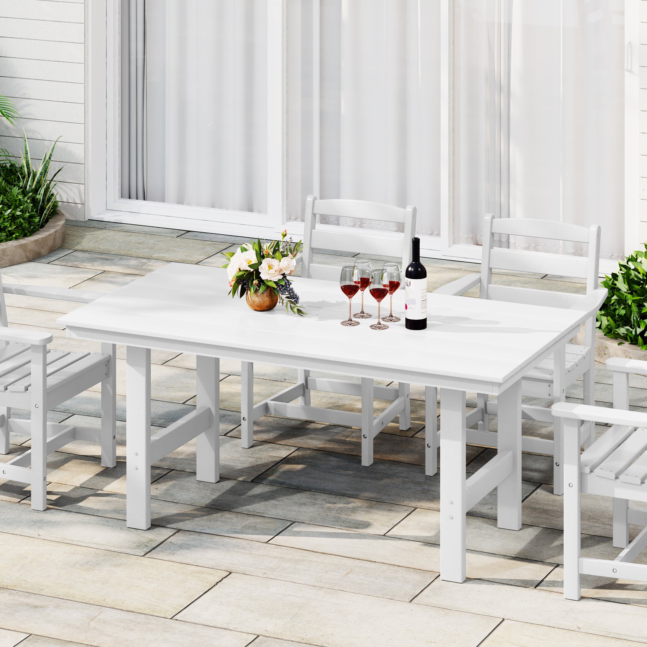 Ashore Outdoor Modern HDPE 66" Wide Rectangle Patio Dining Table for 6