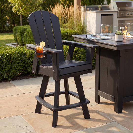 Malibu Outdoor HDPE Swivel Adirondack Bar Height Chair With Cup Holder