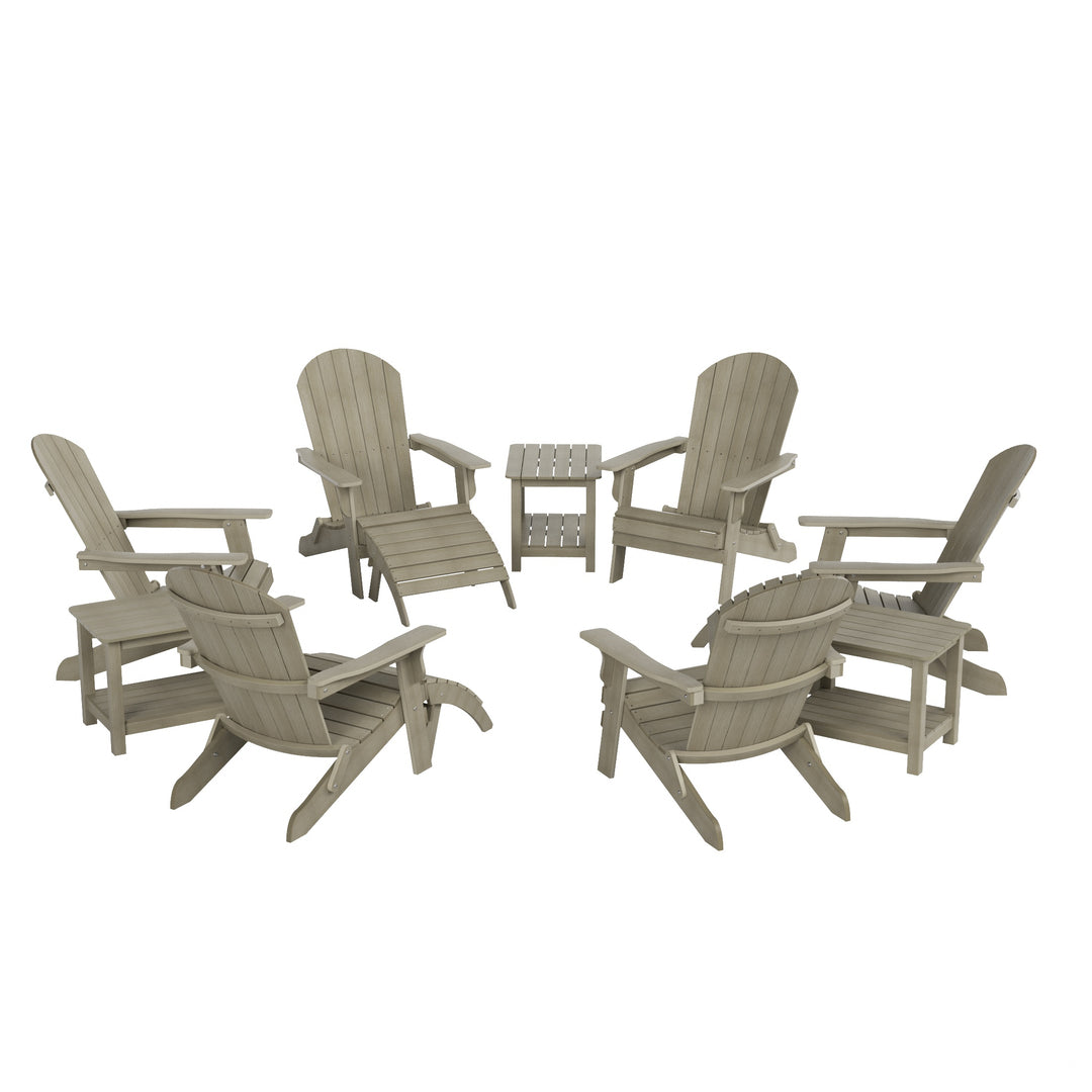 Tuscany HIPS 12-Piece Outdoor Folding Adirondack Chair With Side Table and Folding Ottoman Set