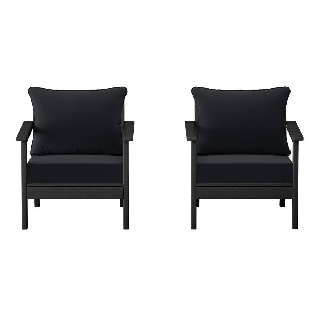 Avalon Outdoor Modern HDPE Patio Club Chairs with Deep Seat Cushions (Set of 2)