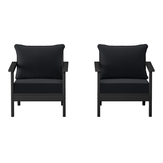 Avalon Outdoor Modern HDPE Patio Club Chairs with Deep Seat Cushions (Set of 2)