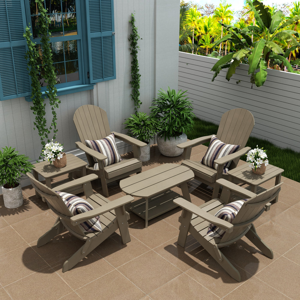 Tuscany HIPS 7-Piece Outdoor Folding Adirondack Chair With Coffee Table and Side Table Set