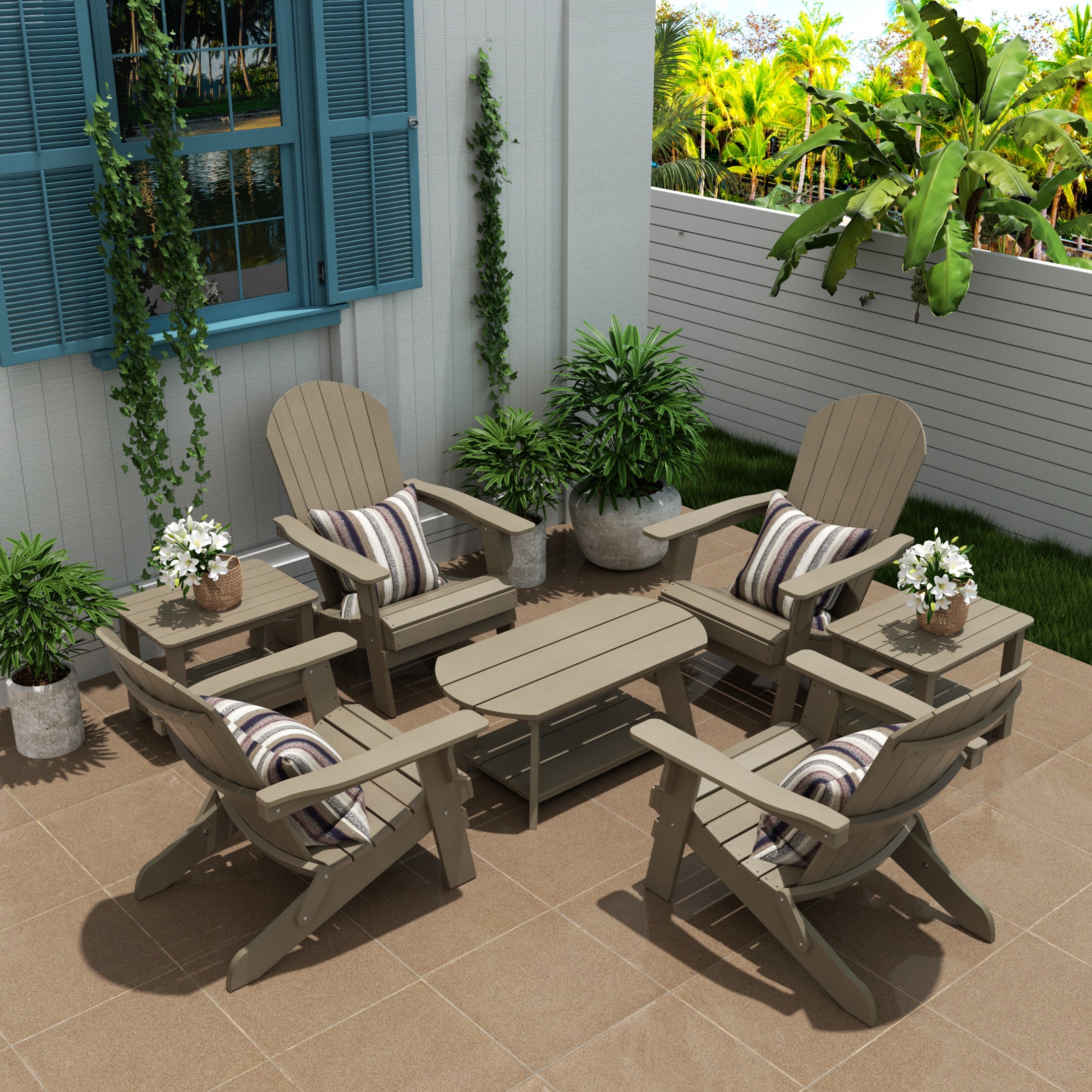 Tuscany 7-Piece HIPS Outdoor Poly Adirondack Seashell Conversation Lounge Set