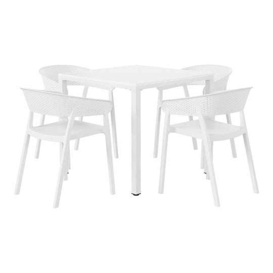 Playa 5-Piece Outdoor Metal Frame Square Dining Table Patio Set with Stackable Patio Dining Chairs