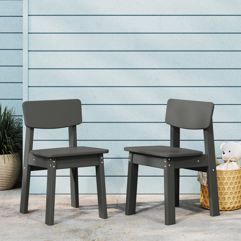 Tiny Terraces Outdoor HDPE Kids Modern Plastic Toddler Dining Chairs (Set of Two)