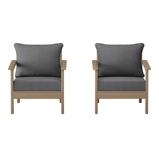 Avalon Outdoor Modern HDPE Patio Club Chairs with Deep Seat Cushions (Set of 2)