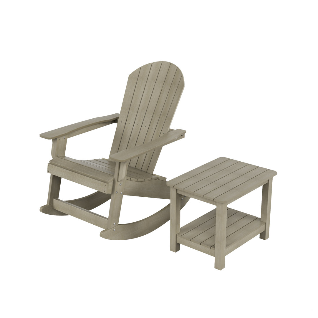 Tuscany HIPS 2-Piece Outdoor Rocking Adirondack Chair With Side Table Set