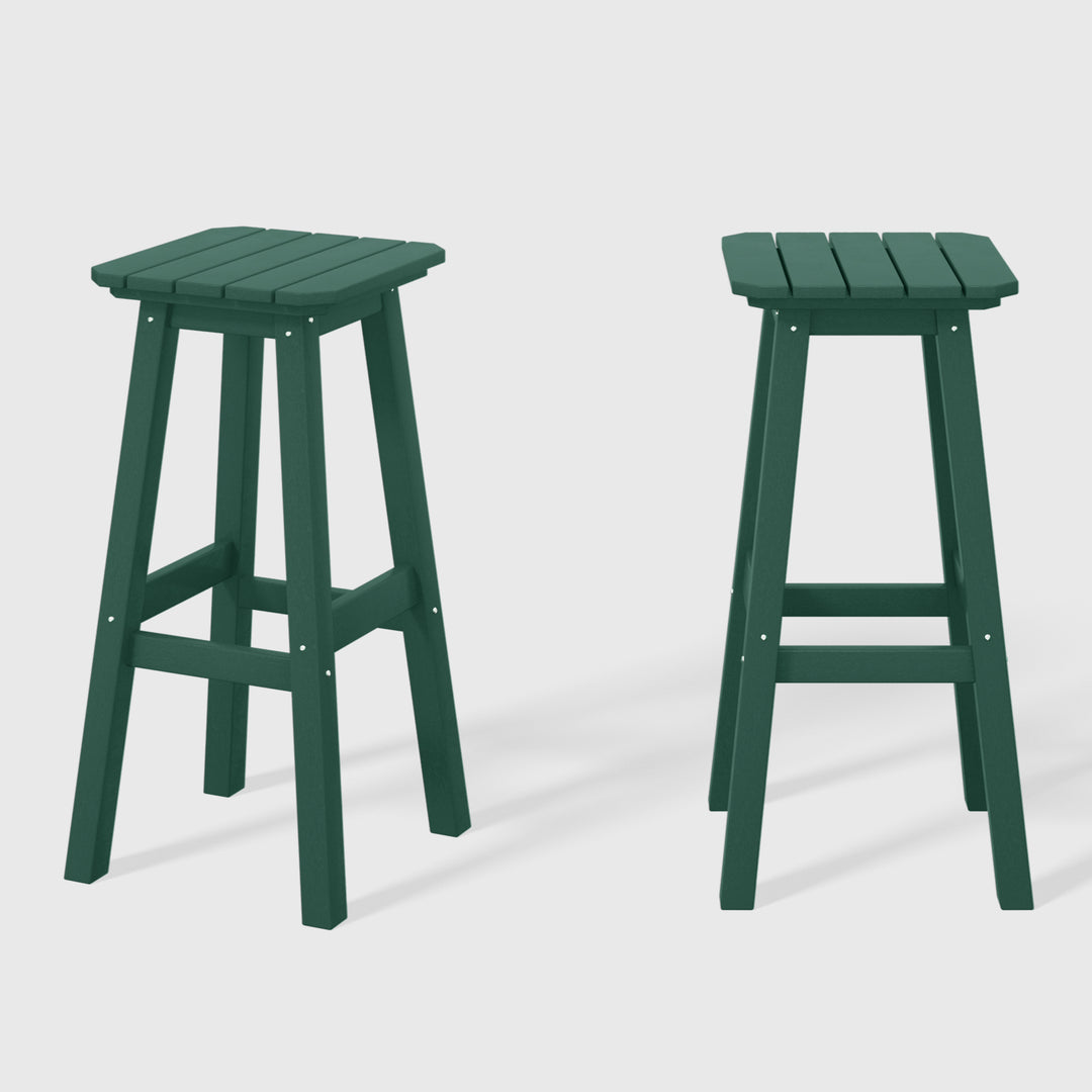 Malibu 29" HDPE Outdoor Patio Square Bar Height Bar Stool (Set of 2)