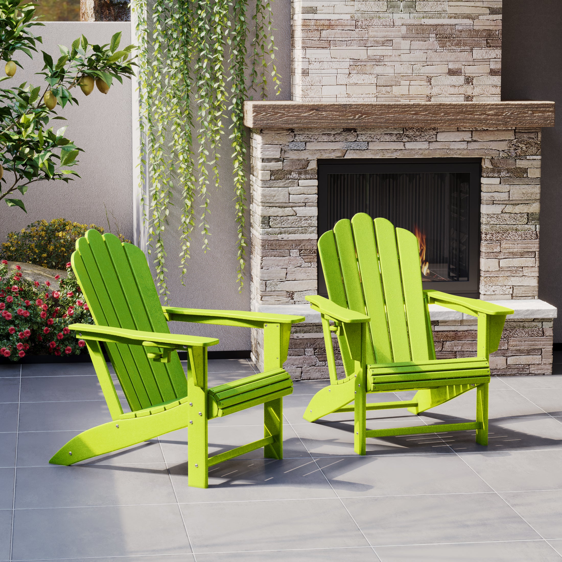 Highland Outdoor Patio HDPE Adirondack Chairs With Cup Holders (Set of 2)