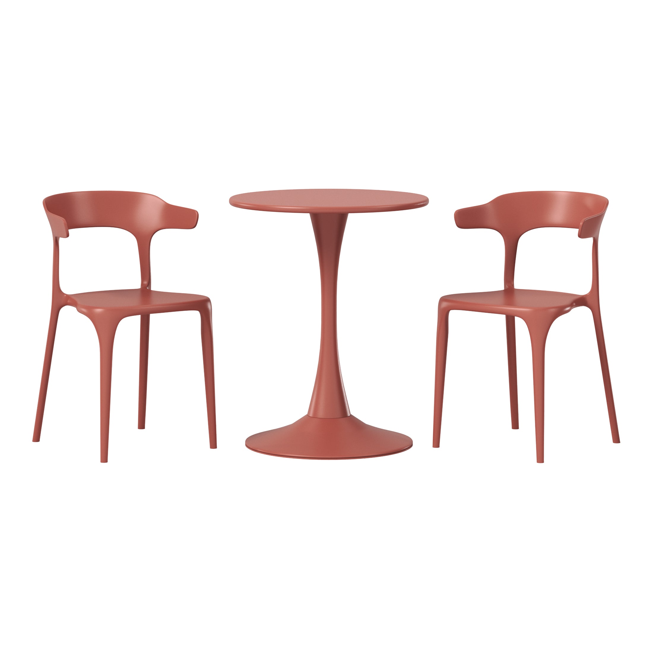 Playa 3-Piece Outdoor Metal Patio Dining Table Set With Stackable Modern Patio Side Chairs