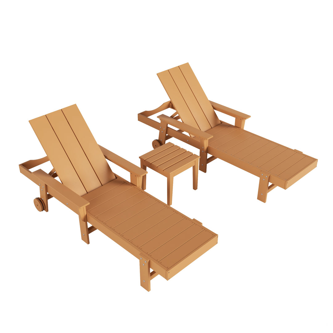 Ashore Modern Poly Reclining Chaise Lounge Set with Side Table