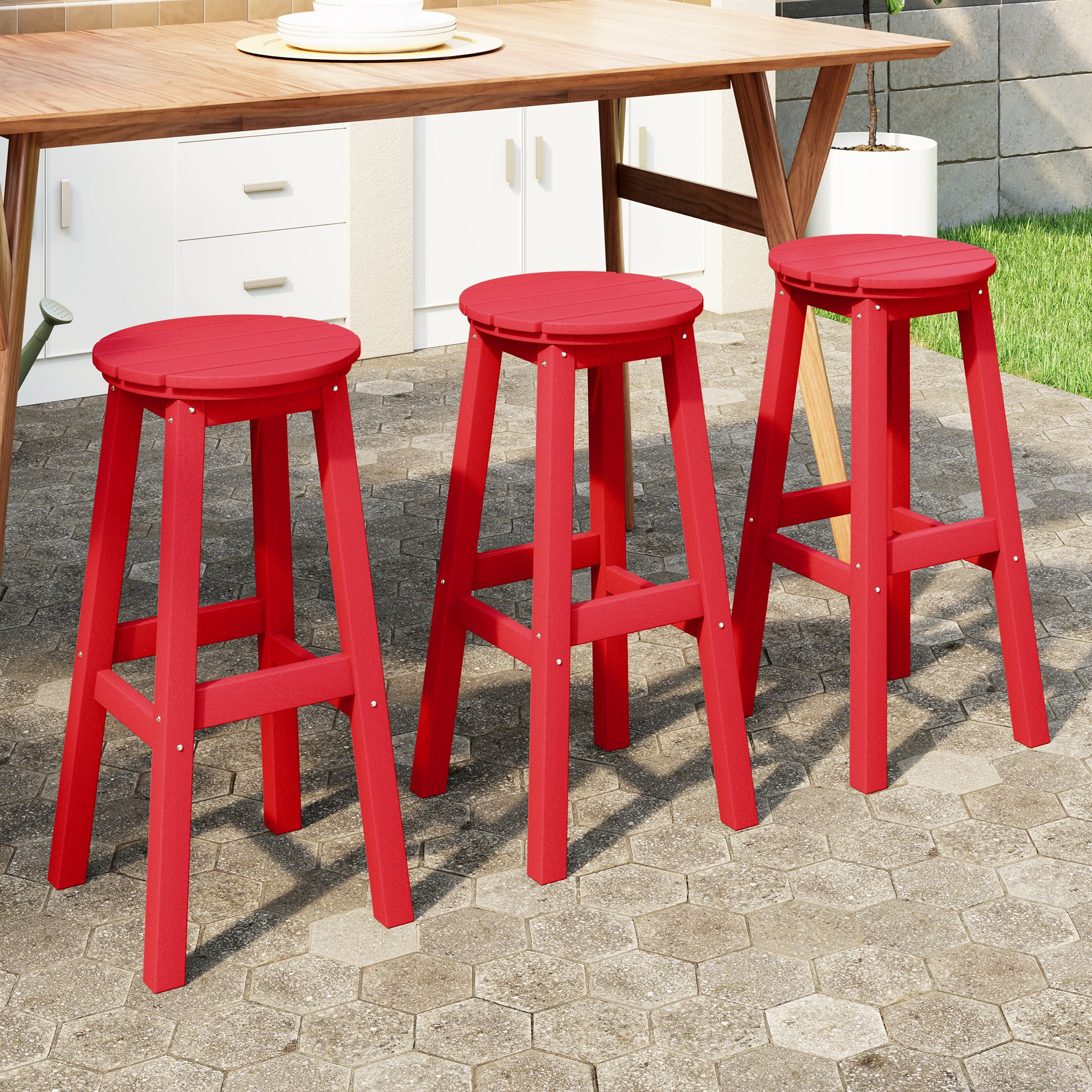 Malibu 29" HDPE Outdoor Patio Round Bar Stool Set of 3