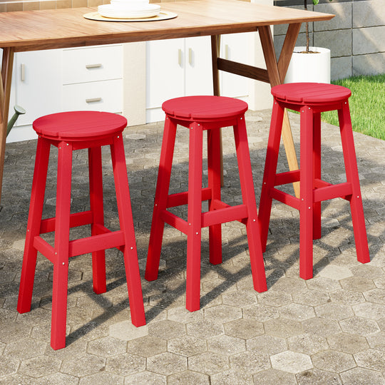 Malibu 29" HDPE Outdoor Patio Round Bar Stool (Set of 3)