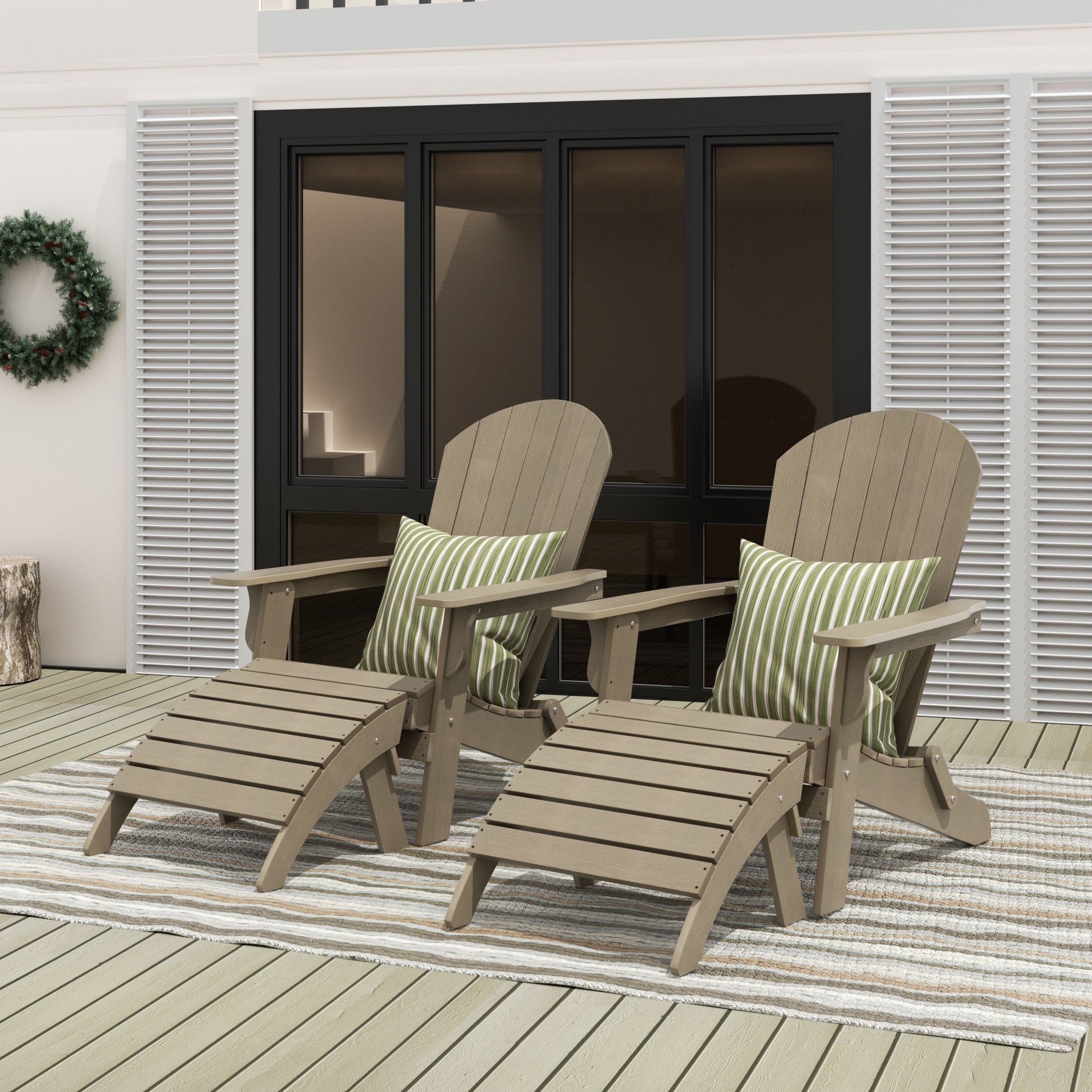 Tuscany 4-Piece HIPS Outdoor Folding Adirondack Seashell Chair With Folding Ottoman (Set of 2)