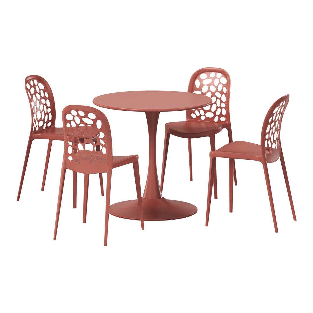 Playa 5-Piece Outdoor Indoor Metal Patio Dining Table Set With Stackable Polypropylene Patio Side Chairs