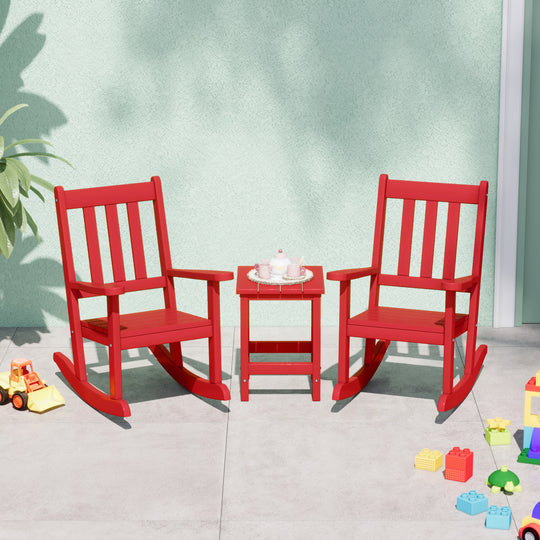 Malibu 3-Piece Kids Outdoor Rocking Chairs Set With Kids Square Side Table