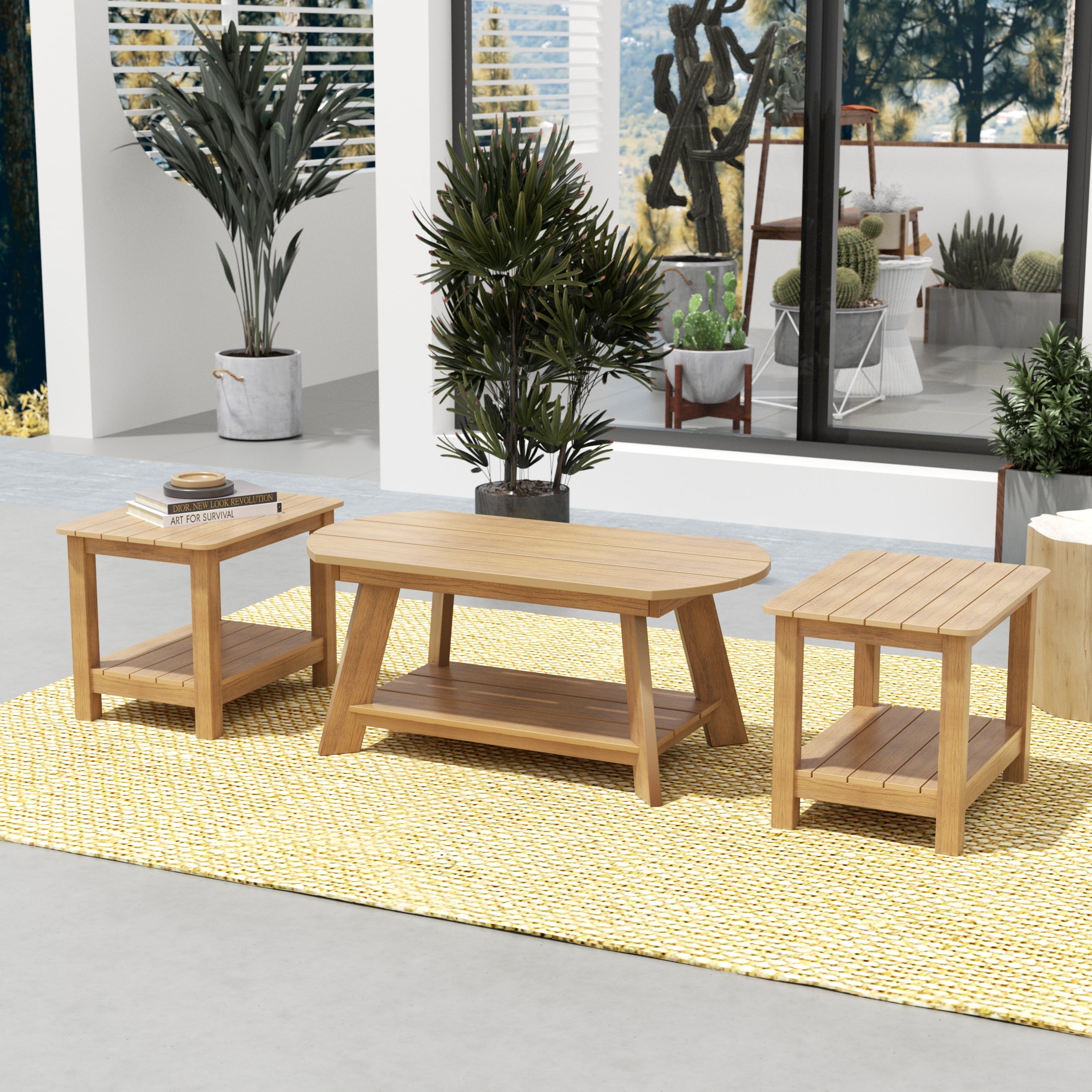 Tuscany 3-Piece HIPS Outdoor Adirondack Coffee Table and Two Side Table Set